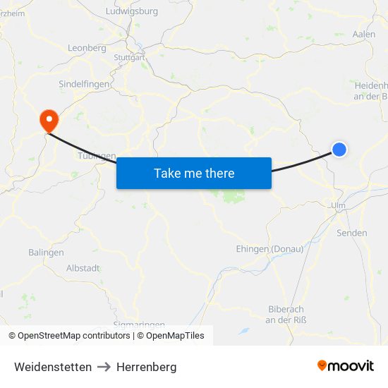 Weidenstetten to Herrenberg map