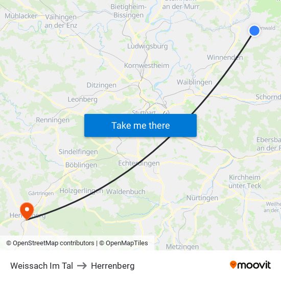 Weissach Im Tal to Herrenberg map