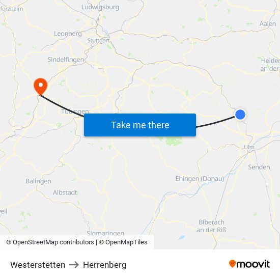 Westerstetten to Herrenberg map