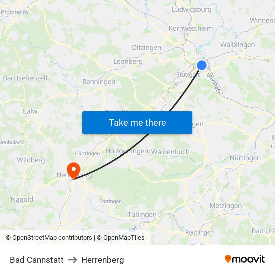 Bad Cannstatt to Herrenberg map