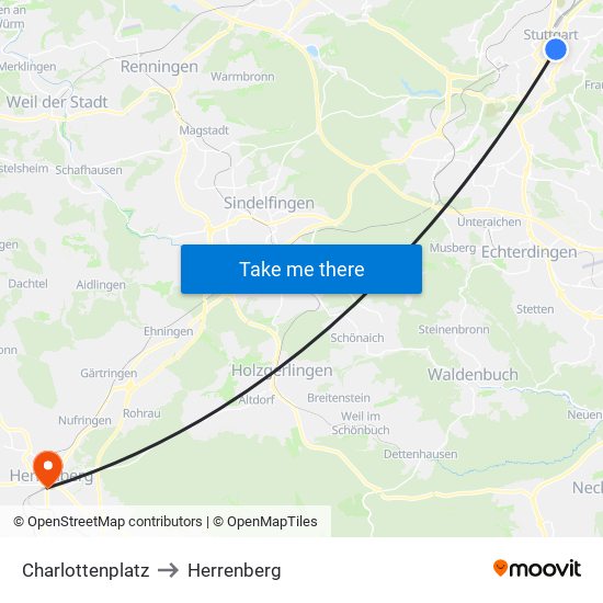 Charlottenplatz to Herrenberg map
