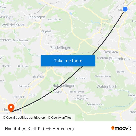 Hauptbf (A.-Klett-Pl.) to Herrenberg map