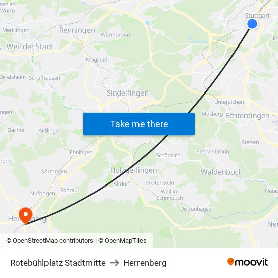 Rotebühlplatz Stadtmitte to Herrenberg map