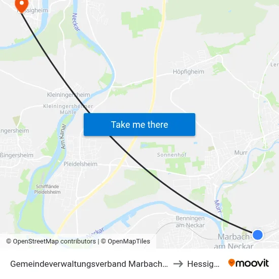 Gemeindeverwaltungsverband Marbach am Neckar to Hessigheim map