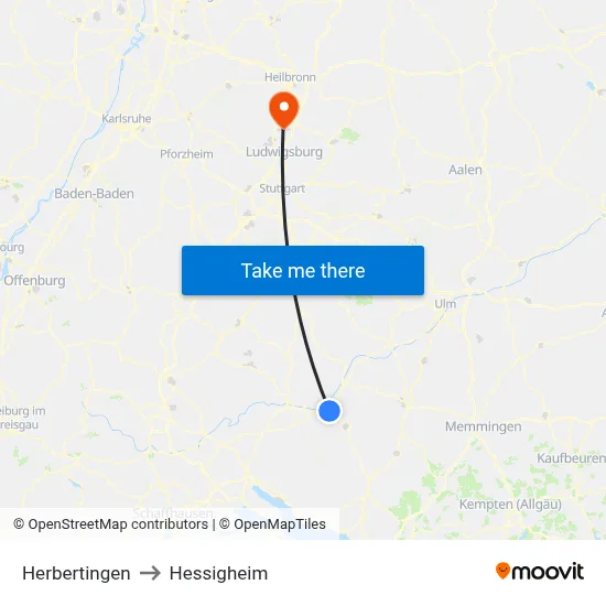 Herbertingen to Hessigheim map