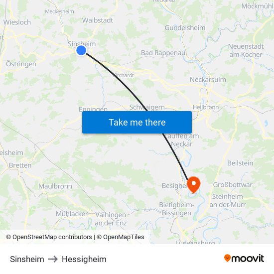 Sinsheim to Hessigheim map