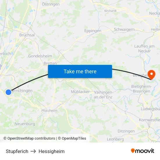 Stupferich to Hessigheim map