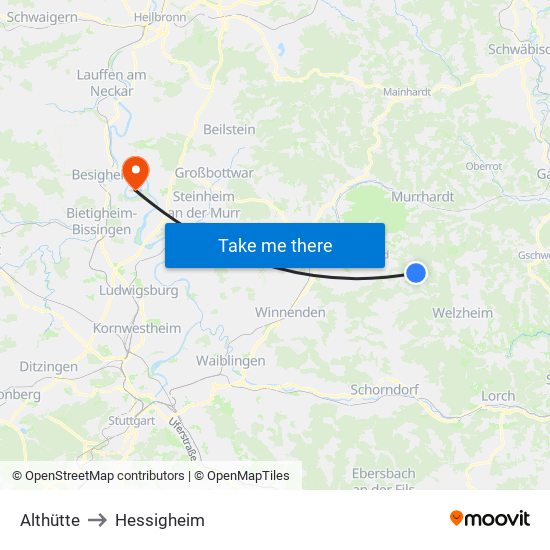 Althütte to Hessigheim map