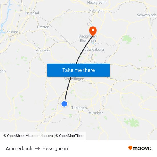 Ammerbuch to Hessigheim map