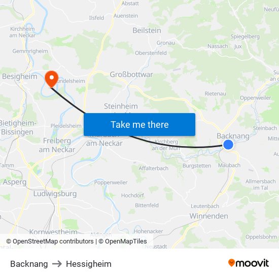 Backnang to Hessigheim map