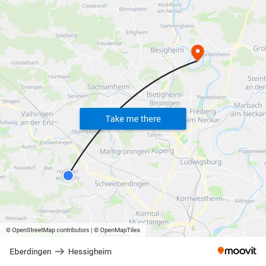 Eberdingen to Hessigheim map