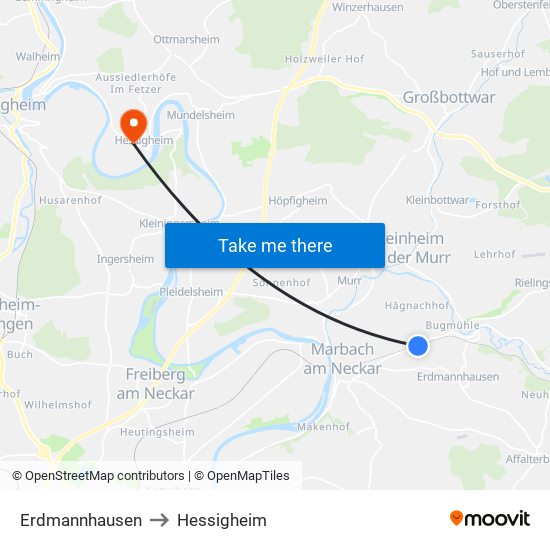 Erdmannhausen to Hessigheim map