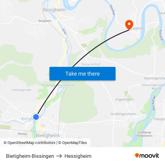 Bietigheim-Bissingen to Hessigheim map