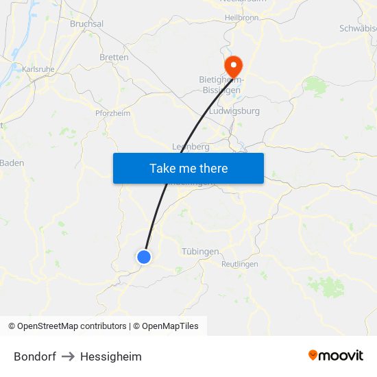 Bondorf to Hessigheim map