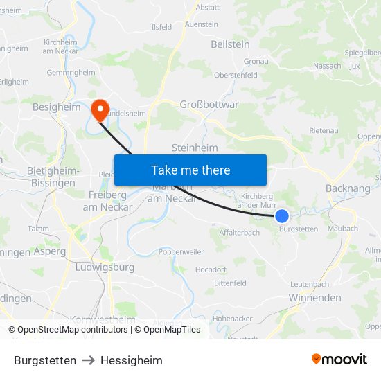 Burgstetten to Hessigheim map