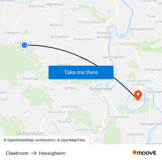 Cleebronn to Hessigheim map