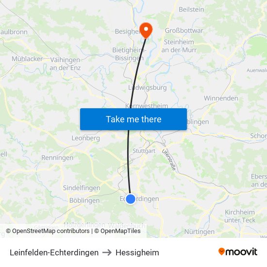Leinfelden-Echterdingen to Hessigheim map