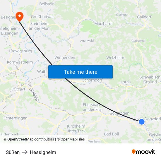 Süßen to Hessigheim map