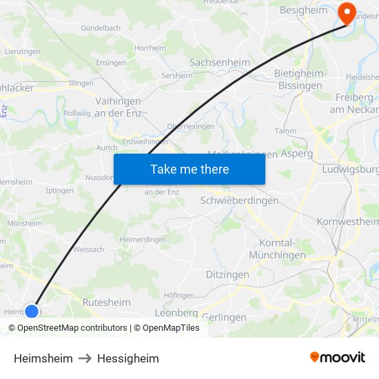 Heimsheim to Hessigheim map