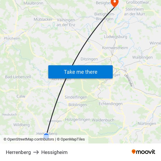 Herrenberg to Hessigheim map