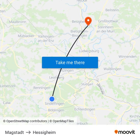 Magstadt to Hessigheim map