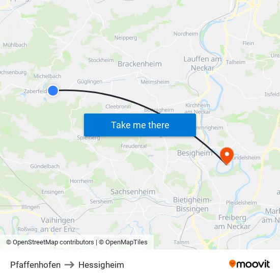 Pfaffenhofen to Hessigheim map