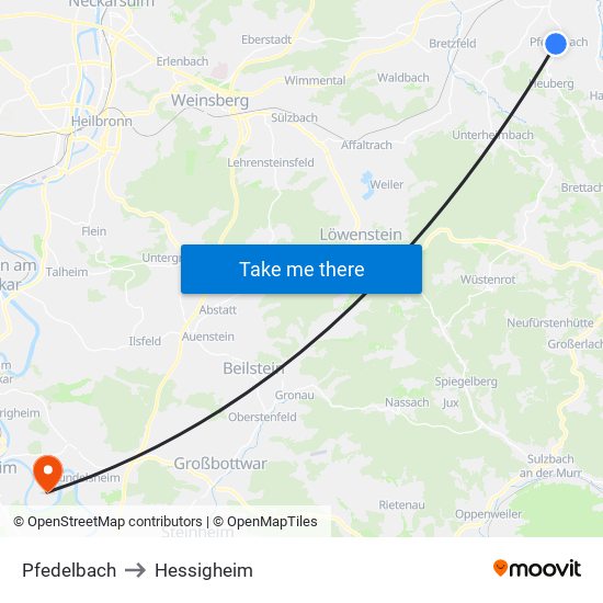 Pfedelbach to Hessigheim map