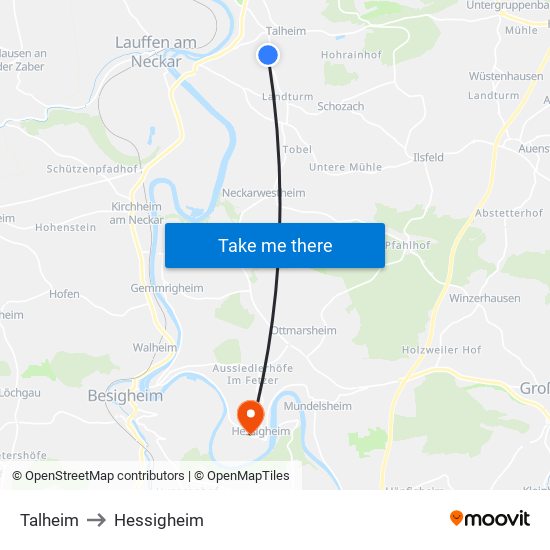 Talheim to Hessigheim map