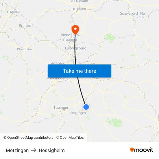 Metzingen to Hessigheim map