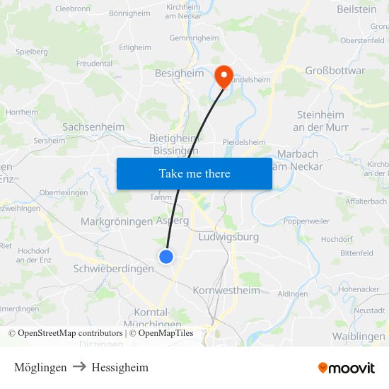 Möglingen to Hessigheim map