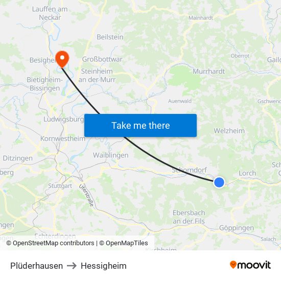 Plüderhausen to Hessigheim map