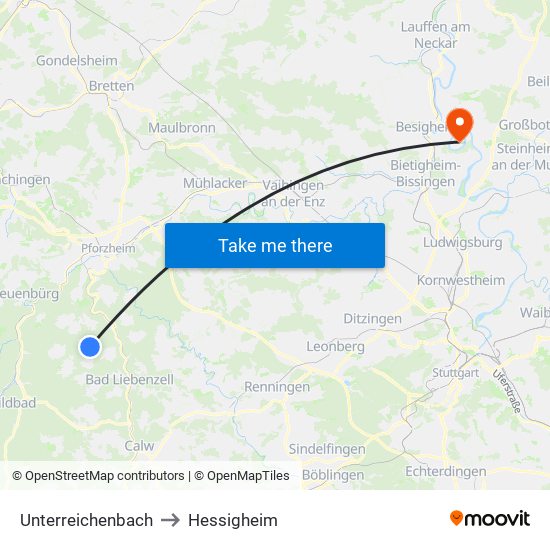 Unterreichenbach to Hessigheim map