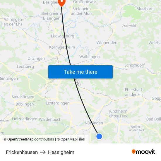 Frickenhausen to Hessigheim map