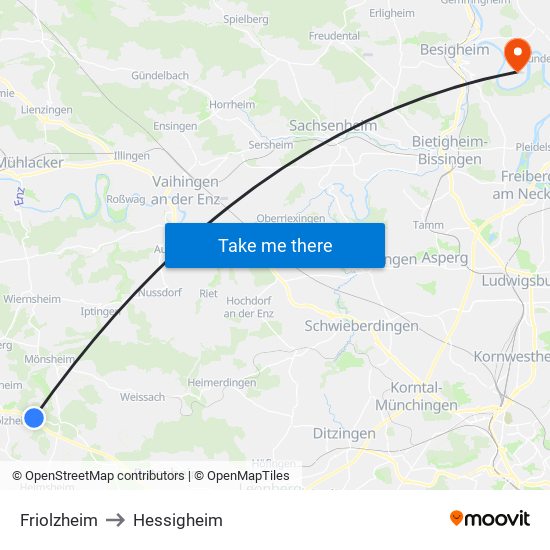 Friolzheim to Hessigheim map