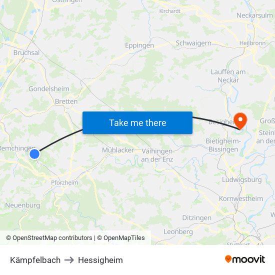 Kämpfelbach to Hessigheim map