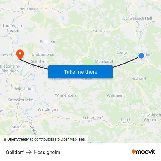 Gaildorf to Hessigheim map