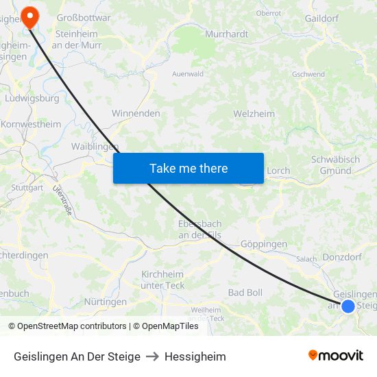 Geislingen An Der Steige to Hessigheim map
