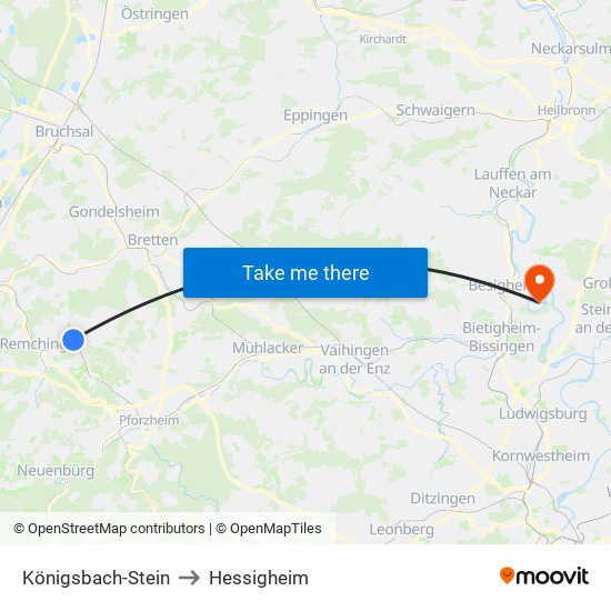 Königsbach-Stein to Hessigheim map