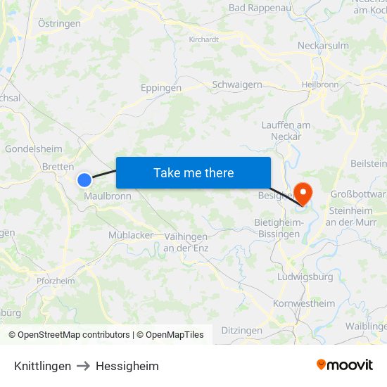 Knittlingen to Hessigheim map