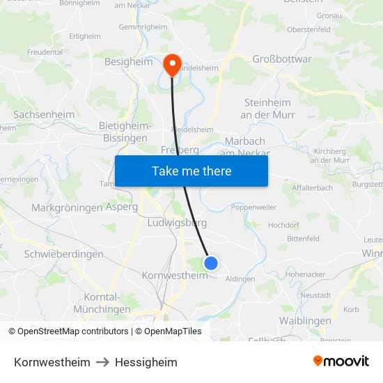 Kornwestheim to Hessigheim map