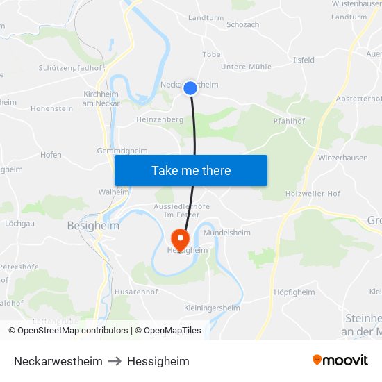 Neckarwestheim to Hessigheim map