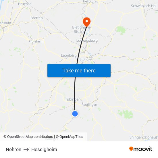 Nehren to Hessigheim map