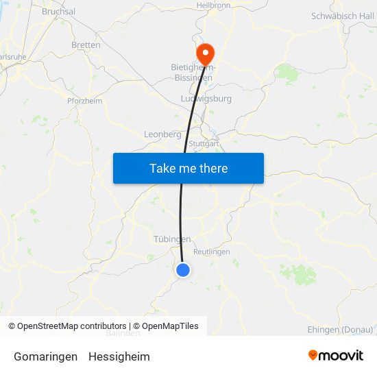 Gomaringen to Hessigheim map