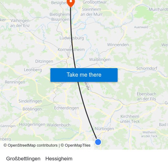 Großbettlingen to Hessigheim map