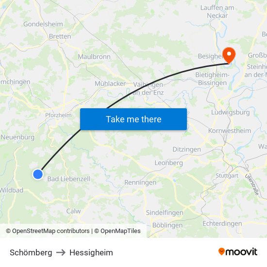 Schömberg to Hessigheim map