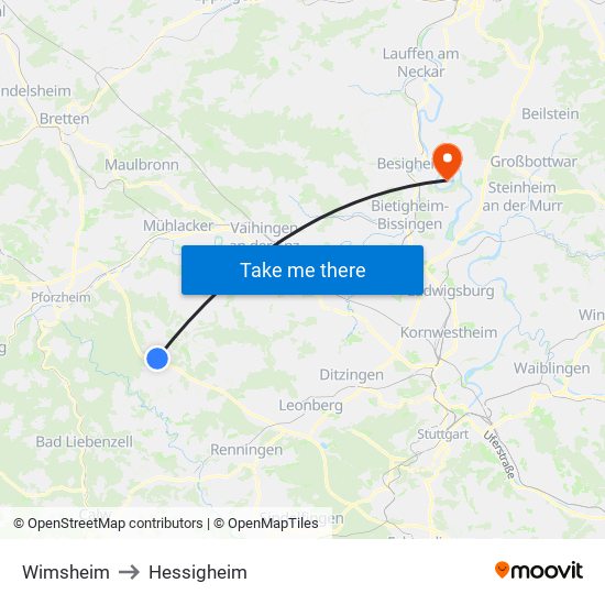 Wimsheim to Hessigheim map