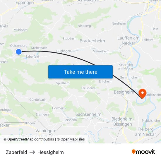 Zaberfeld to Hessigheim map