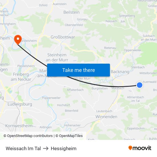 Weissach Im Tal to Hessigheim map