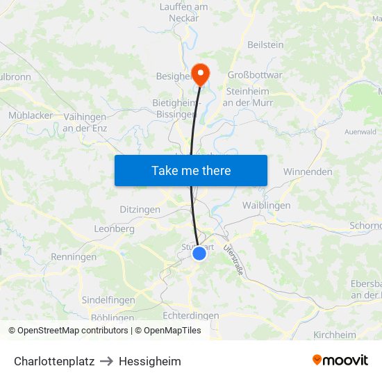 Charlottenplatz to Hessigheim map