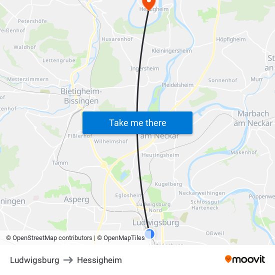 Ludwigsburg to Hessigheim map